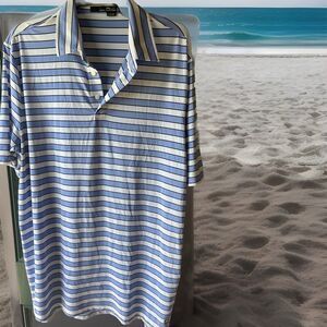 RLX Polo Ralph Lauren Polo Golf Men’s White Blue Striped Short Sleeve Activewear